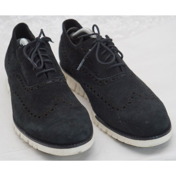 Cole Haan Mens ZeroGrand Size 10.5 Shoes Black Suede Oxford Wingtip Preppy
